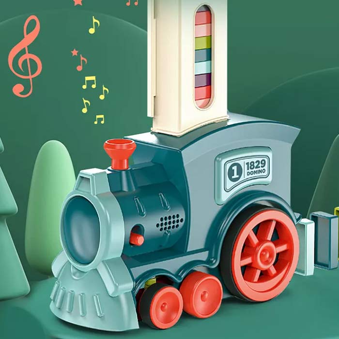A train that stacks dominoes arouses children's curiosity and logical thinking.