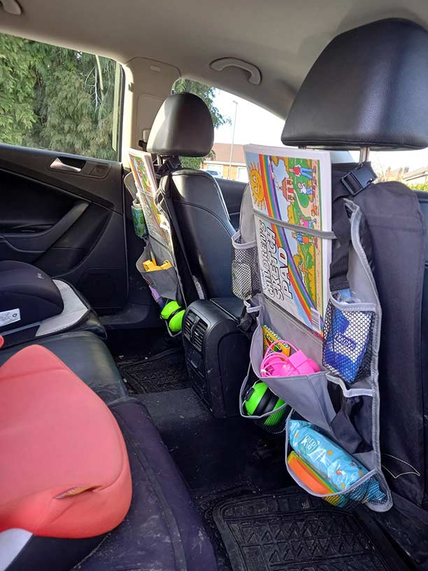 Car organiser has 12 manual pockets