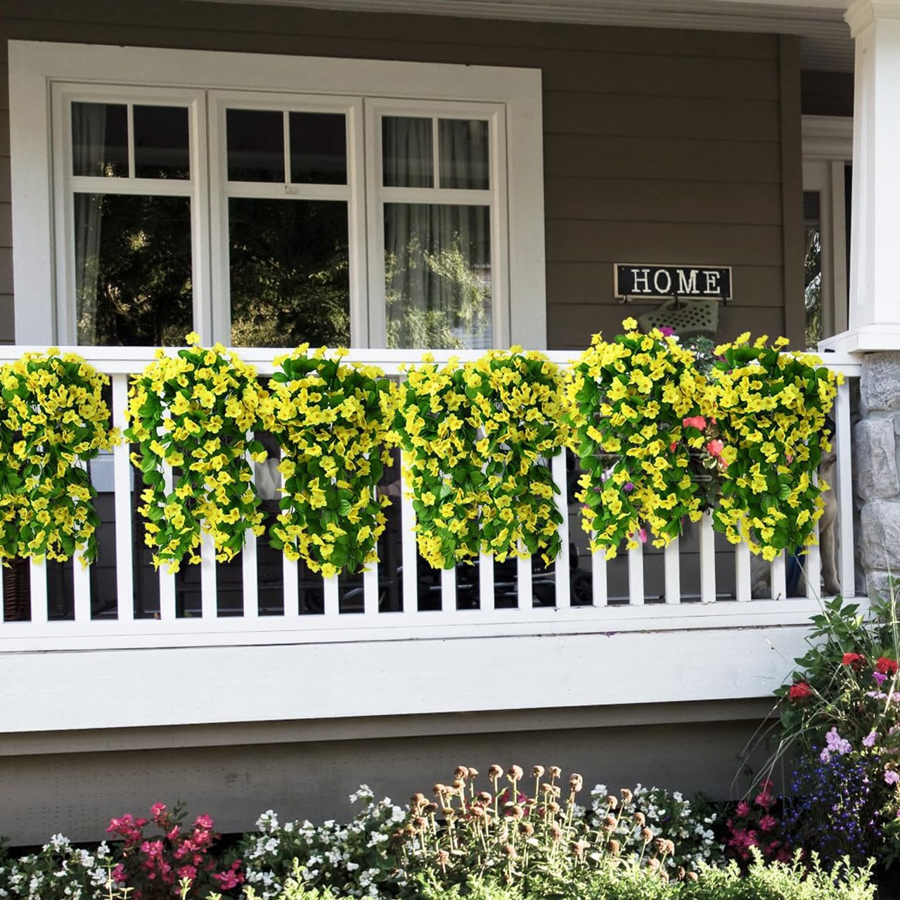 No maintenance, no watering or fading - hanging flowers will keep looking beautiful all year round!